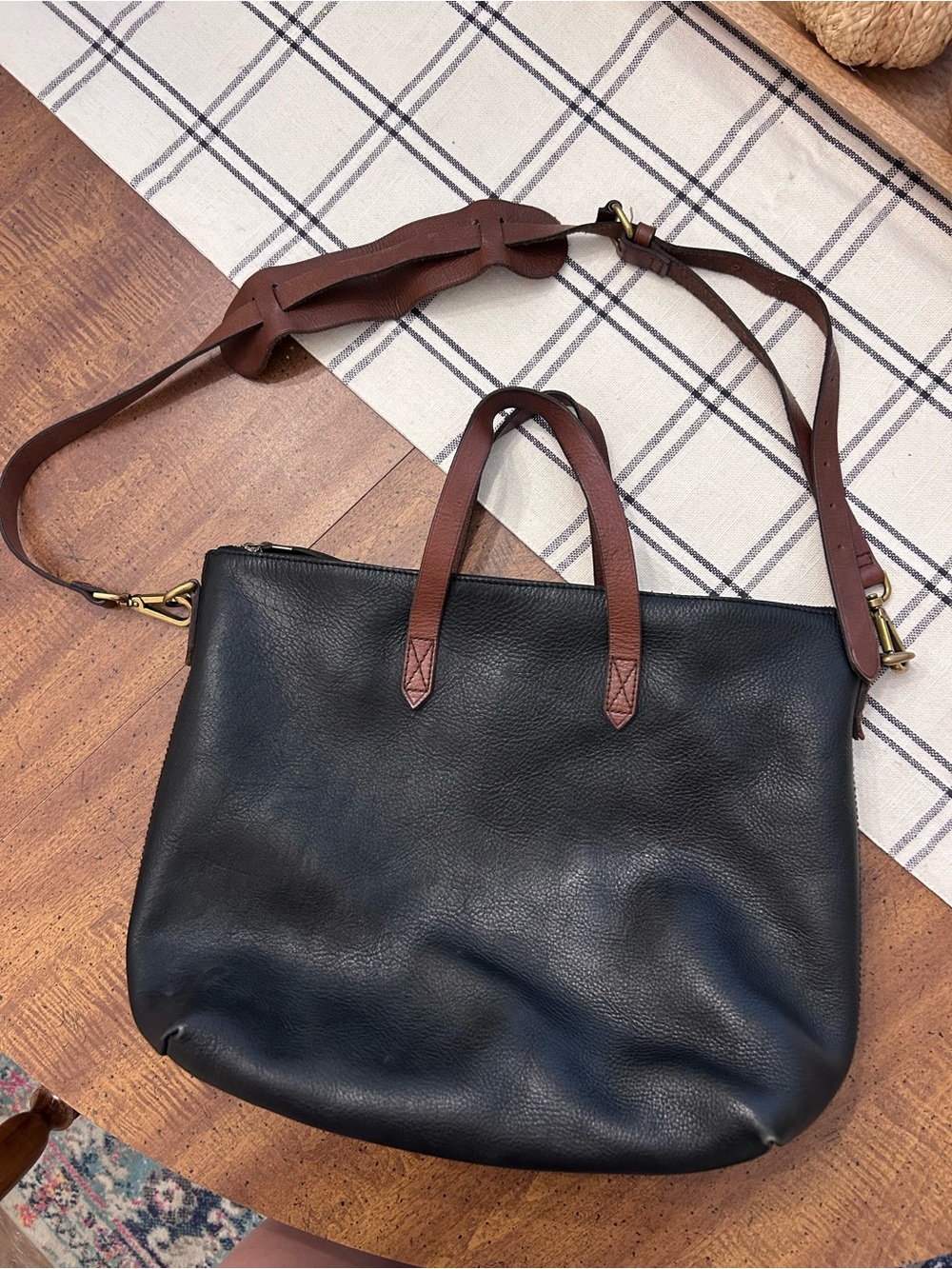 Madewell Transport Satchel Black Leather Tote Bag